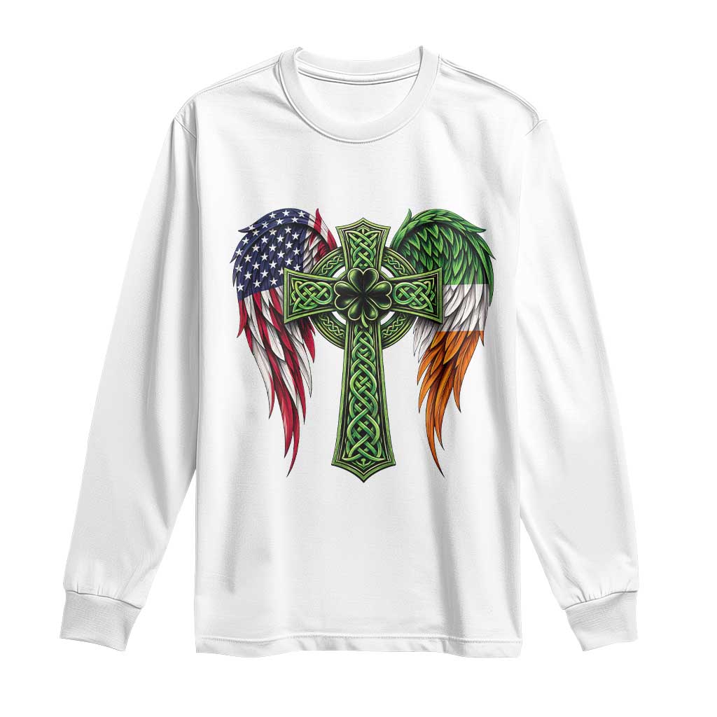 USA Flag Celtic Cross Irish American Long Sleeve Shirt St Patricks Day Gift TS12 White Print Your Wear