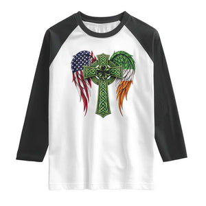 USA Flag Celtic Cross Irish American Raglan Shirt St Patricks Day Gift TS12 White Black Print Your Wear