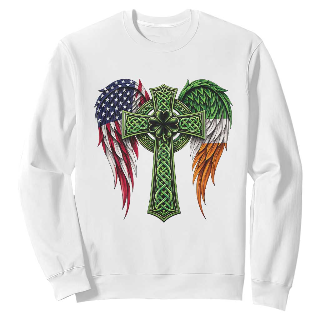 USA Flag Celtic Cross Irish American Sweatshirt St Patricks Day Gift TS12 White Print Your Wear