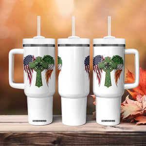 USA Flag Celtic Cross Irish American Tumbler With Handle St Patricks Day Gift TS12 Print Your Wear