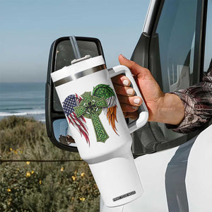 USA Flag Celtic Cross Irish American Tumbler With Handle St Patricks Day Gift TS12 Print Your Wear