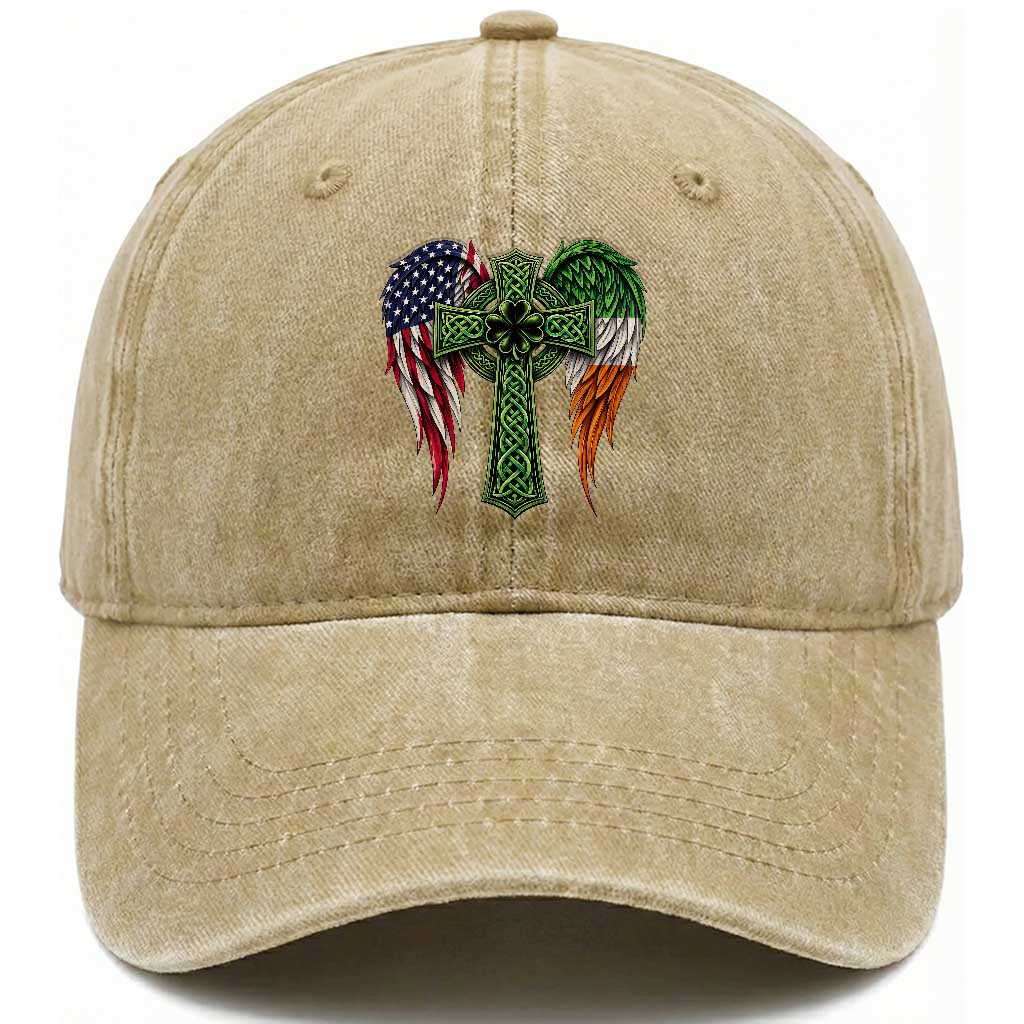 USA Flag Celtic Cross Irish American Washed Cotton Baseball Cap St Patricks Day Gift TS12 Print Your Wear