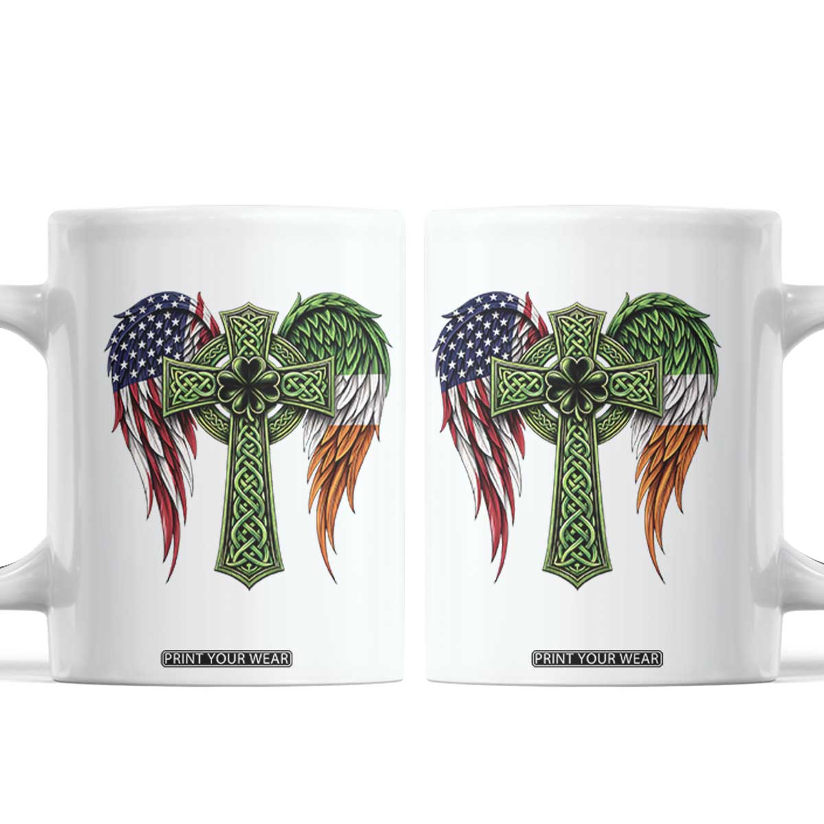 USA Flag Celtic Cross Irish American Coffee Mug St Patricks Day Gift TS12 White Print Your Wear