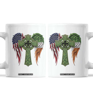 USA Flag Celtic Cross Irish American Coffee Mug St Patricks Day Gift TS12 White Print Your Wear