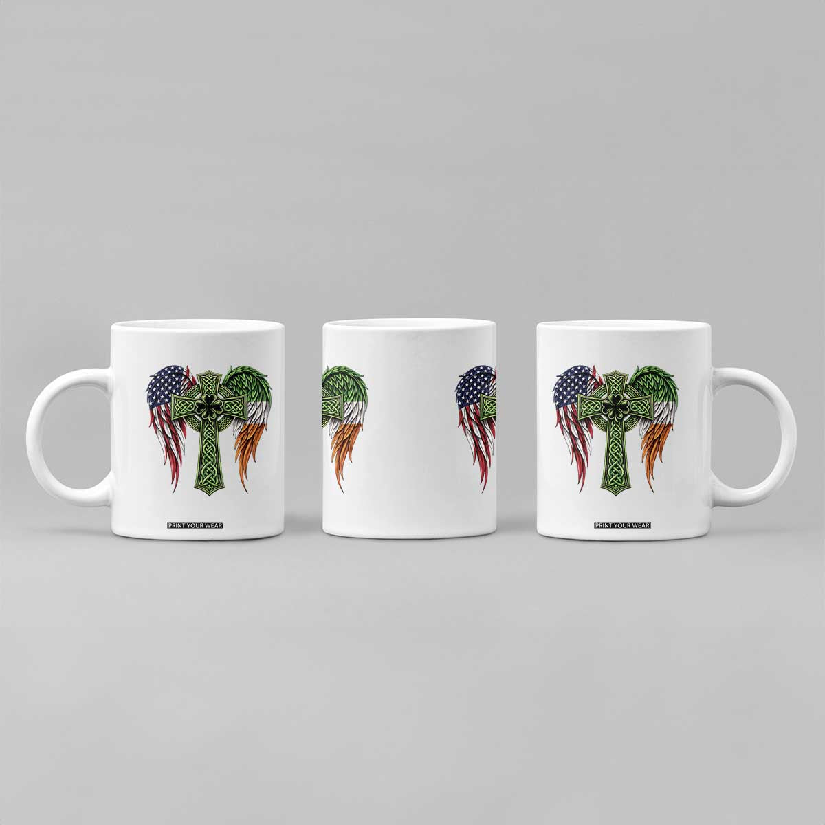 USA Flag Celtic Cross Irish American Coffee Mug St Patricks Day Gift TS12 Print Your Wear