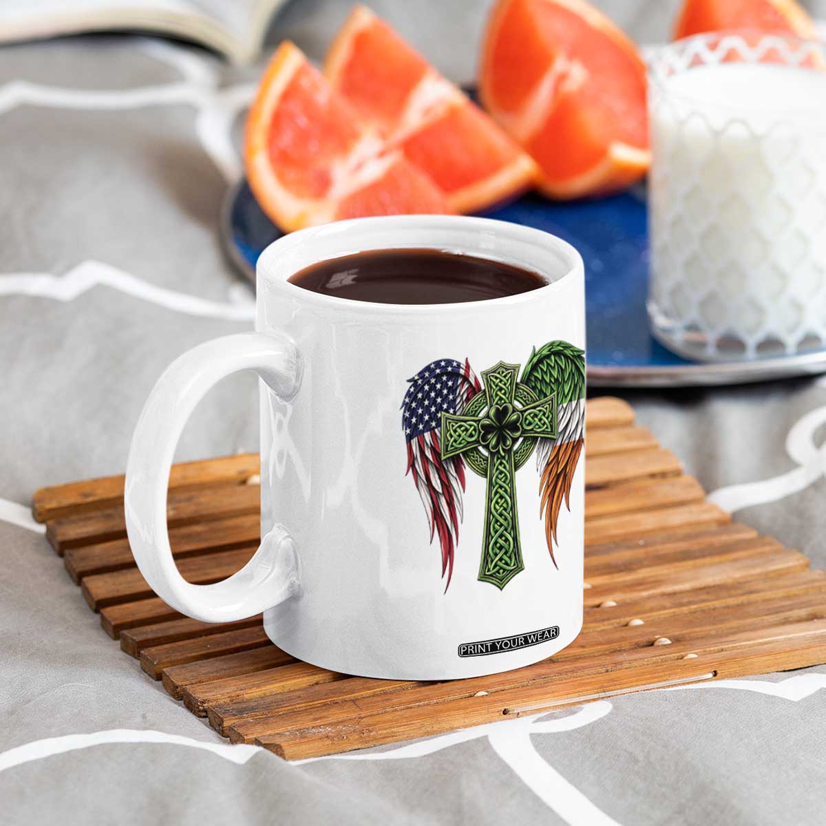 USA Flag Celtic Cross Irish American Coffee Mug St Patricks Day Gift TS12 Print Your Wear