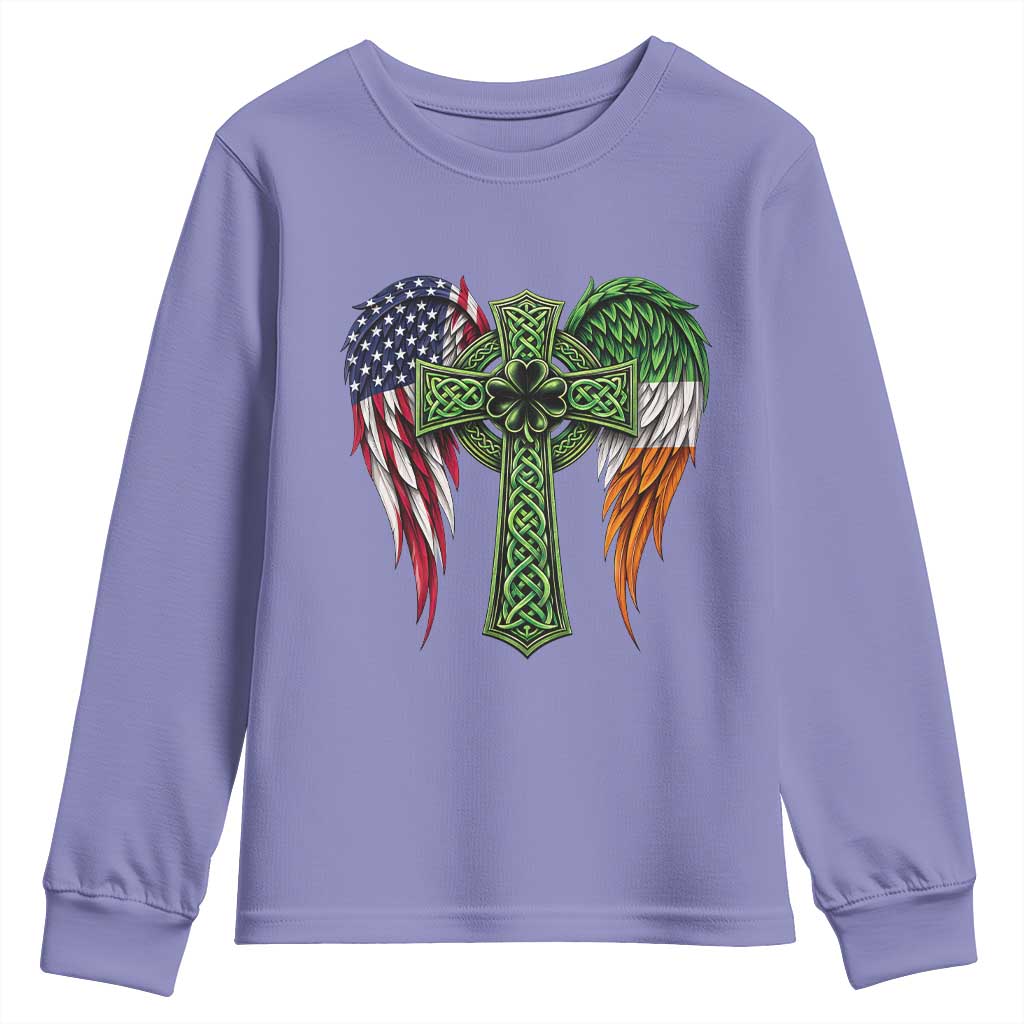 USA Flag Celtic Cross Irish American Youth Sweatshirt St Patricks Day Gift TS12 Violet Print Your Wear