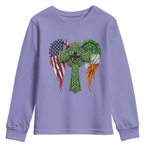 USA Flag Celtic Cross Irish American Youth Sweatshirt St Patricks Day Gift TS12 Violet Print Your Wear