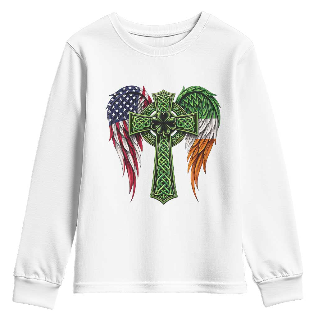 USA Flag Celtic Cross Irish American Youth Sweatshirt St Patricks Day Gift TS12 White Print Your Wear