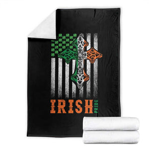 Irish American Pride Celtic Cross USA Flag Throw Blanket St Patricks Day Gift TS12 Black Print Your Wear