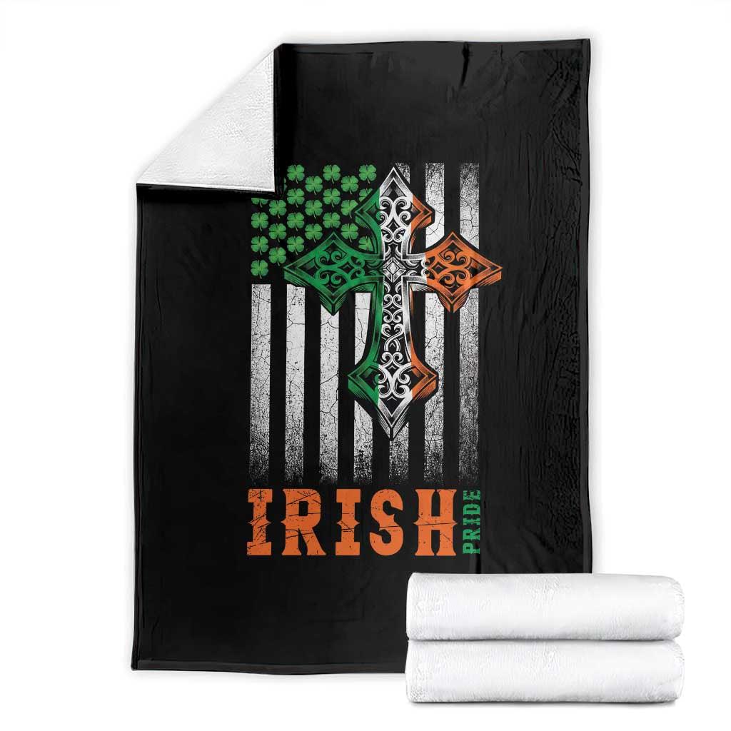 Irish American Pride Celtic Cross USA Flag Throw Blanket St Patricks Day Gift TS12 Black Print Your Wear