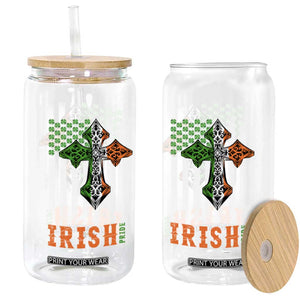 Irish American Pride Celtic Cross USA Flag Glass Can St Patricks Day Gift TS12 Print Your Wear