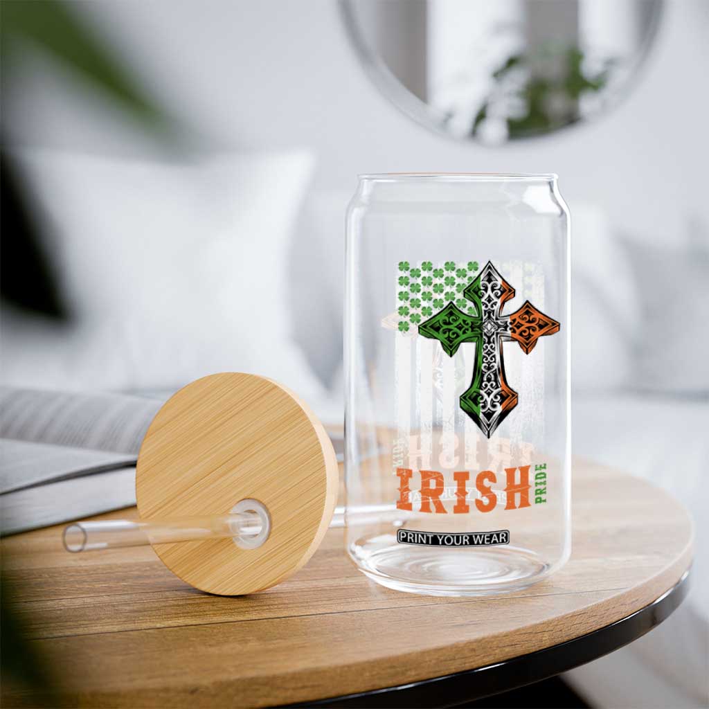 Irish American Pride Celtic Cross USA Flag Glass Can St Patricks Day Gift TS12 Print Your Wear