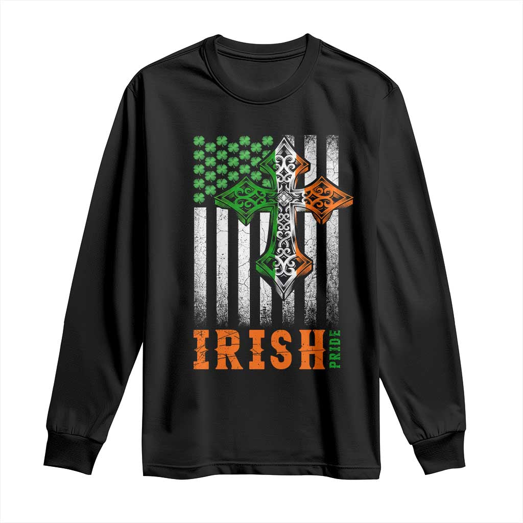 Irish American Pride Celtic Cross USA Flag Long Sleeve Shirt St Patricks Day Gift TS12 Black Print Your Wear