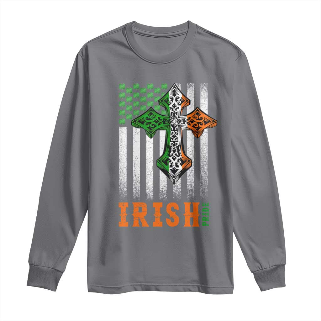 Irish American Pride Celtic Cross USA Flag Long Sleeve Shirt St Patricks Day Gift TS12 Charcoal Print Your Wear