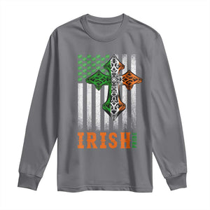 Irish American Pride Celtic Cross USA Flag Long Sleeve Shirt St Patricks Day Gift TS12 Charcoal Print Your Wear