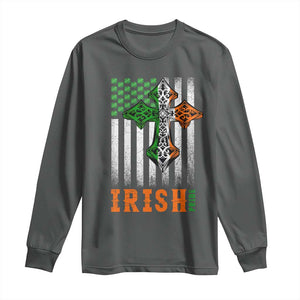 Irish American Pride Celtic Cross USA Flag Long Sleeve Shirt St Patricks Day Gift TS12 Dark Heather Print Your Wear