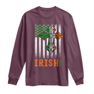 Irish American Pride Celtic Cross USA Flag Long Sleeve Shirt St Patricks Day Gift TS12 Maroon Print Your Wear