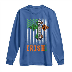 Irish American Pride Celtic Cross USA Flag Long Sleeve Shirt St Patricks Day Gift TS12 Royal Blue Print Your Wear
