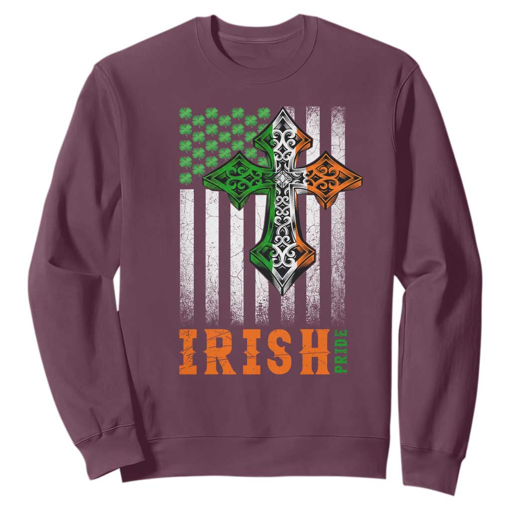 Irish American Pride Celtic Cross USA Flag Sweatshirt St Patricks Day Gift TS12 Maroon Print Your Wear