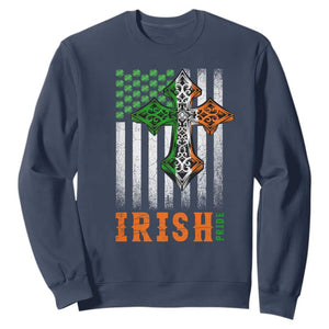 Irish American Pride Celtic Cross USA Flag Sweatshirt St Patricks Day Gift TS12 Navy Print Your Wear