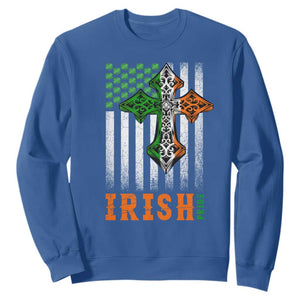 Irish American Pride Celtic Cross USA Flag Sweatshirt St Patricks Day Gift TS12 Royal Blue Print Your Wear