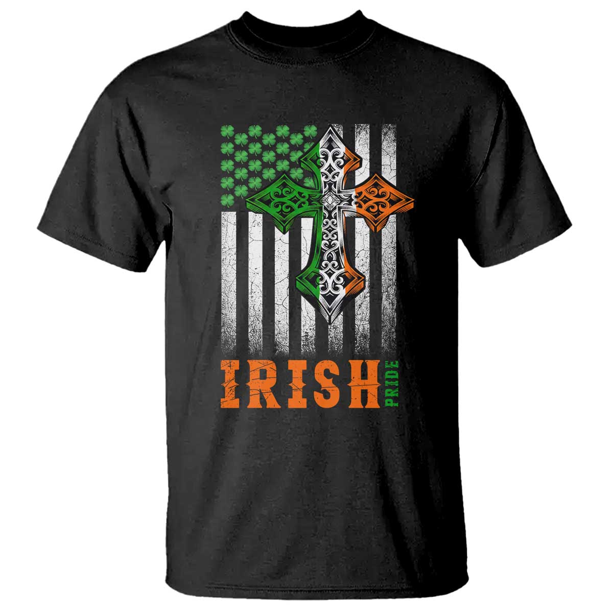 Irish American Pride Celtic Cross USA Flag T Shirt St Patricks Day Gift TS12 Black Print Your Wear