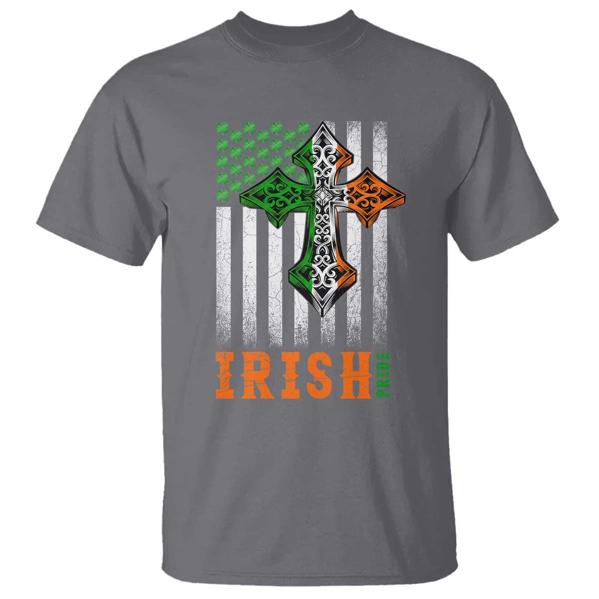 Irish American Pride Celtic Cross USA Flag T Shirt St Patricks Day Gift TS12 Charcoal Print Your Wear