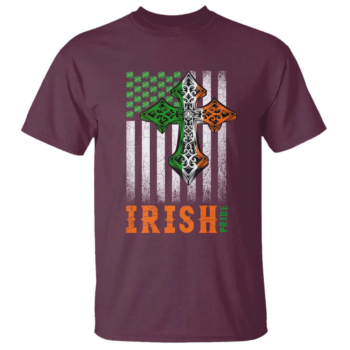 Irish American Pride Celtic Cross USA Flag T Shirt St Patricks Day Gift TS12 Maroon Print Your Wear