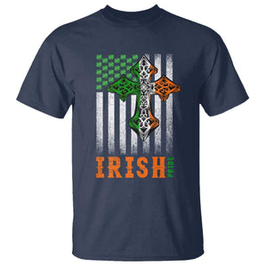 Irish American Pride Celtic Cross USA Flag T Shirt St Patricks Day Gift TS12 Navy Print Your Wear
