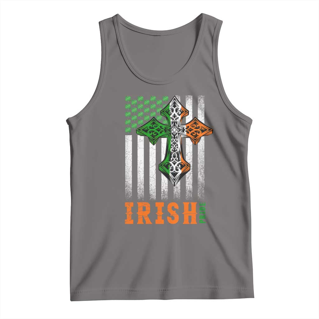 Irish American Pride Celtic Cross USA Flag Tank Top St Patricks Day Gift TS12 Deep Heather Print Your Wear