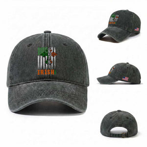 Irish American Pride Celtic Cross USA Flag Washed Cotton Baseball Cap St Patricks Day Gift TS12 Washed Cap Universal Fit Dark Green Print Your Wear