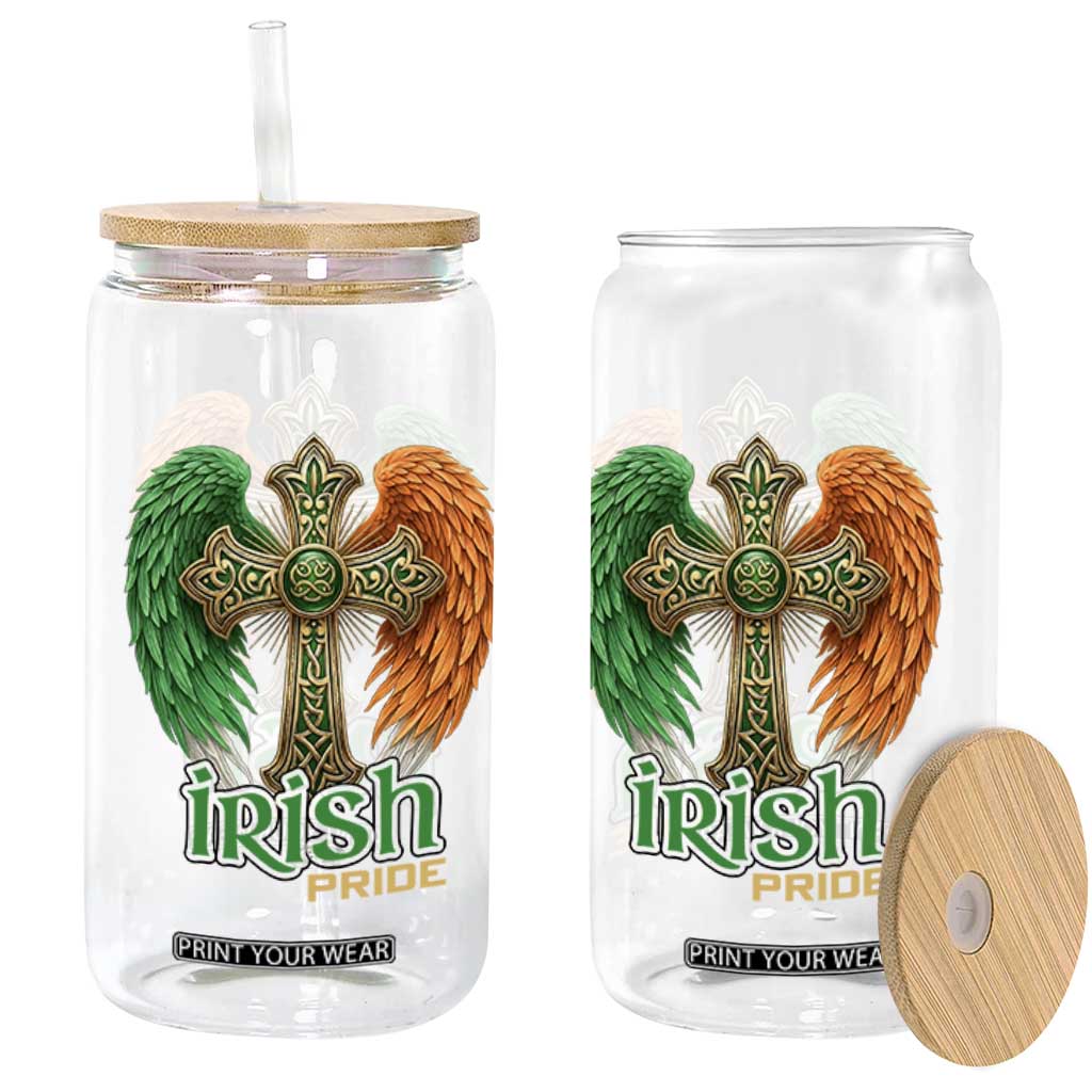 Irish Pride Celtic Cross Glass Can Christian Gift TS12 Print Your Wear