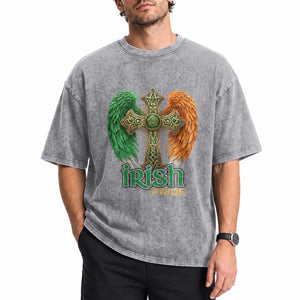 Irish Pride Celtic Cross Washed Cotton T-Shirt Christian Gift