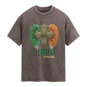 Irish Pride Celtic Cross Washed Cotton T-Shirt Christian Gift