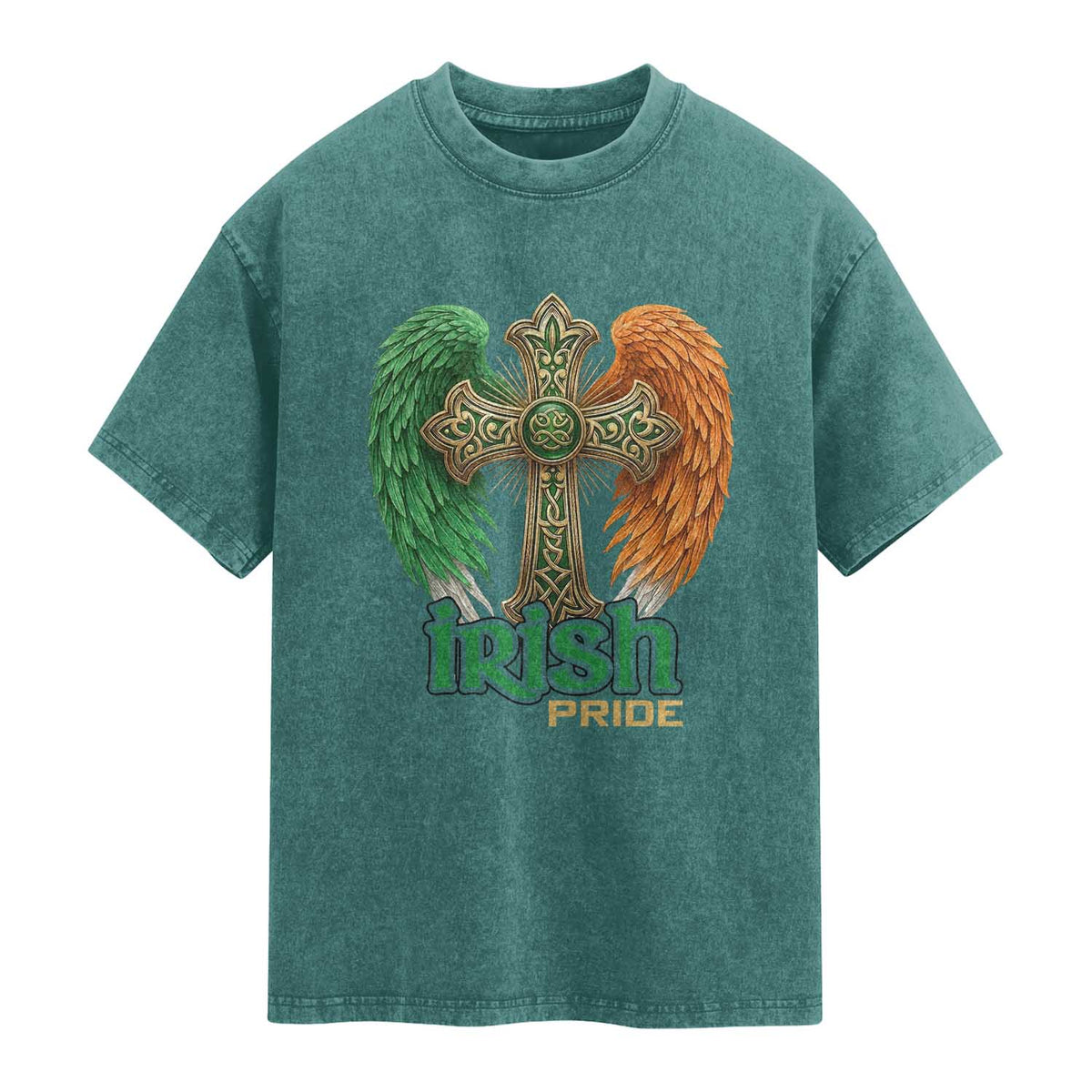 Irish Pride Celtic Cross Washed Cotton T-Shirt Christian Gift
