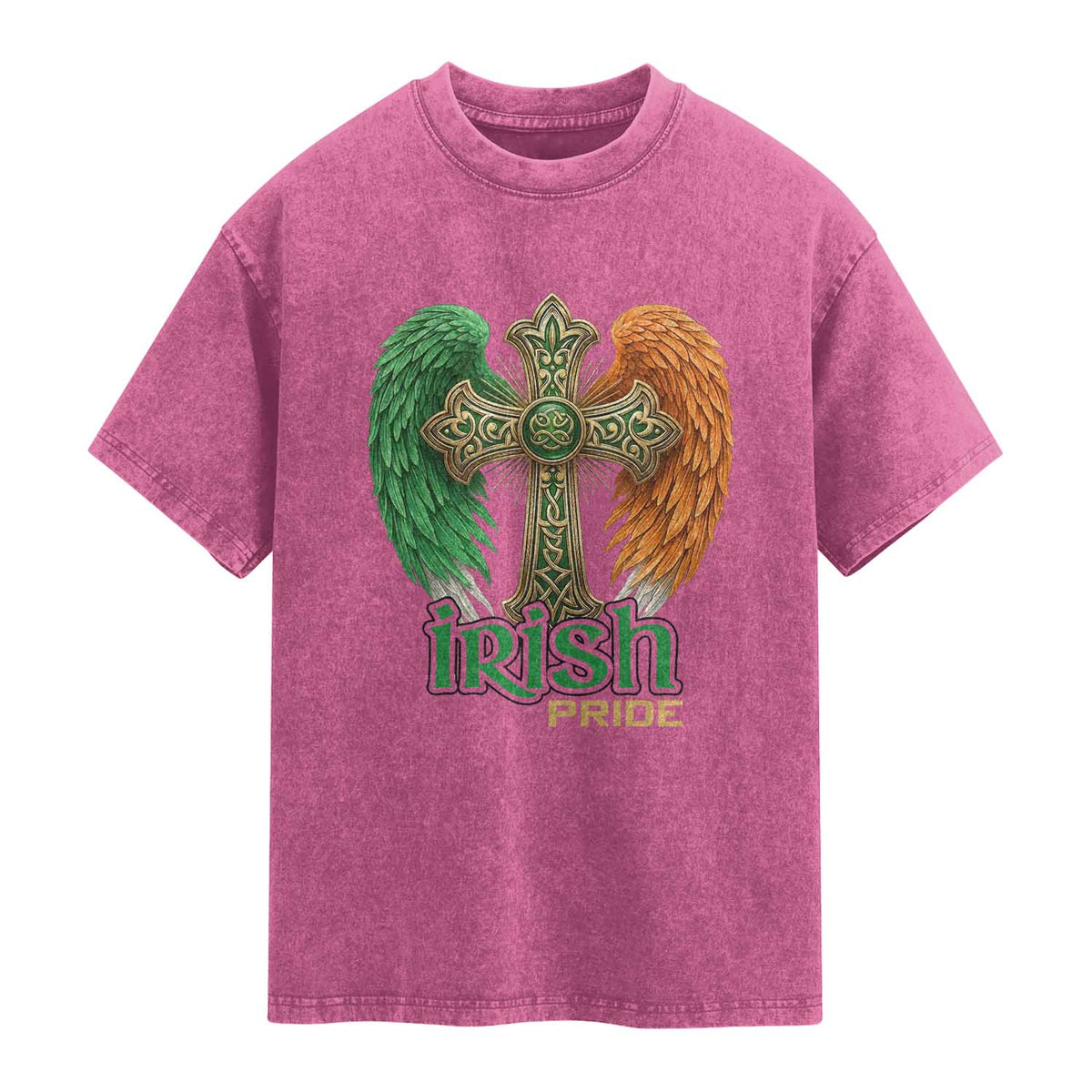 Irish Pride Celtic Cross Washed Cotton T-Shirt Christian Gift