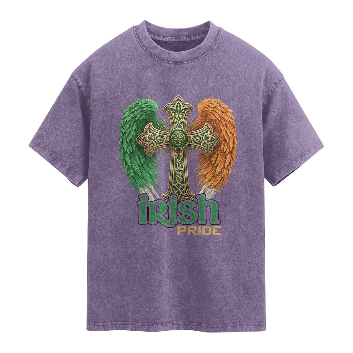 Irish Pride Celtic Cross Washed Cotton T-Shirt Christian Gift