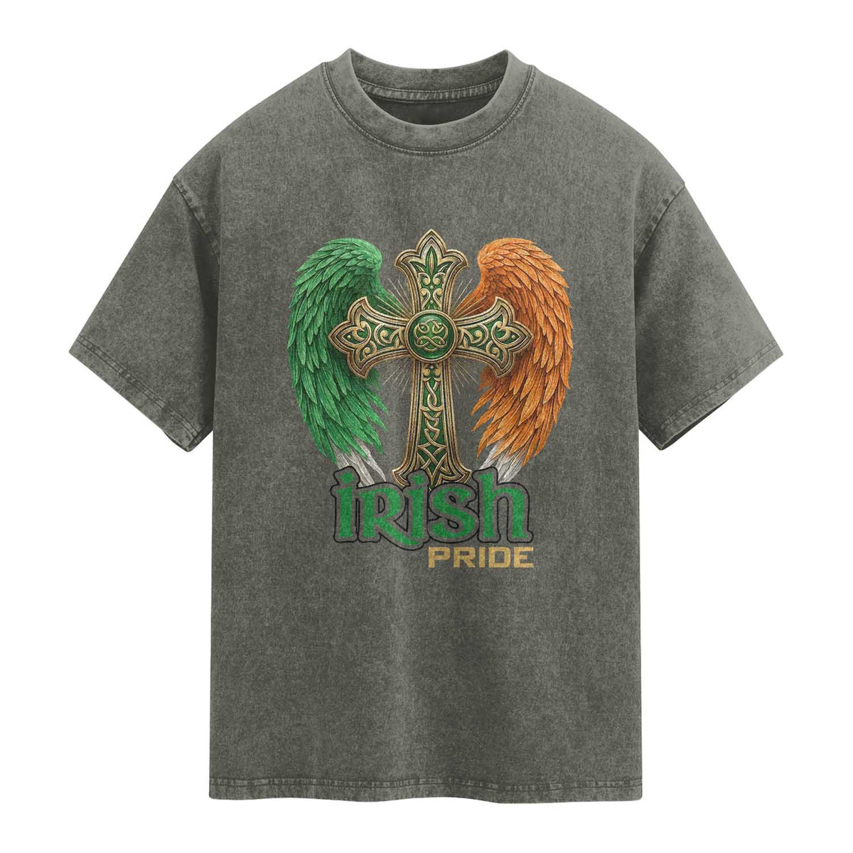 Irish Pride Celtic Cross Washed Cotton T-Shirt Christian Gift