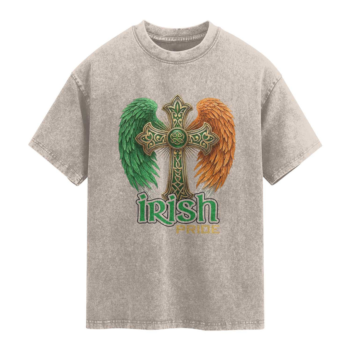 Irish Pride Celtic Cross Washed Cotton T-Shirt Christian Gift