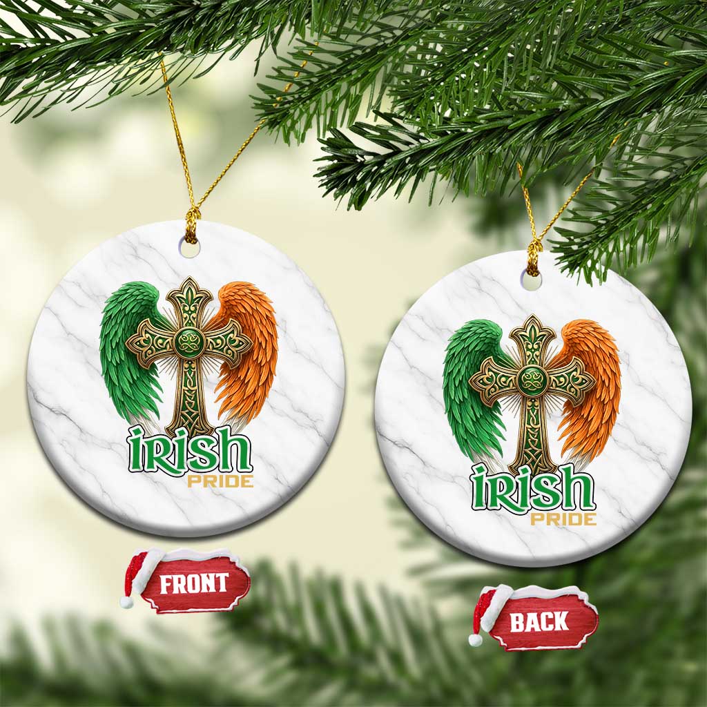 Irish Pride Celtic Cross Ceramic Ornament Christian Gift TS12 1pc White Marble Print Your Wear