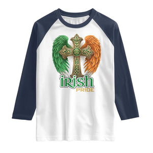 Irish Pride Celtic Cross Raglan Shirt Christian Gift TS12 White Navy Print Your Wear