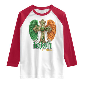 Irish Pride Celtic Cross Raglan Shirt Christian Gift TS12 White Red Print Your Wear