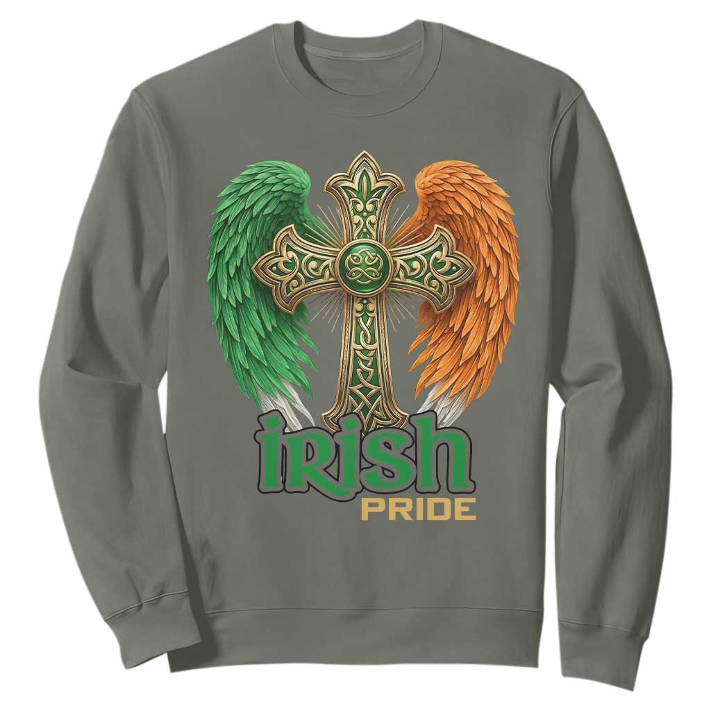 Irish Pride Celtic Cross Sweatshirt Christian Gift TS12 Military Green Print Your Wear