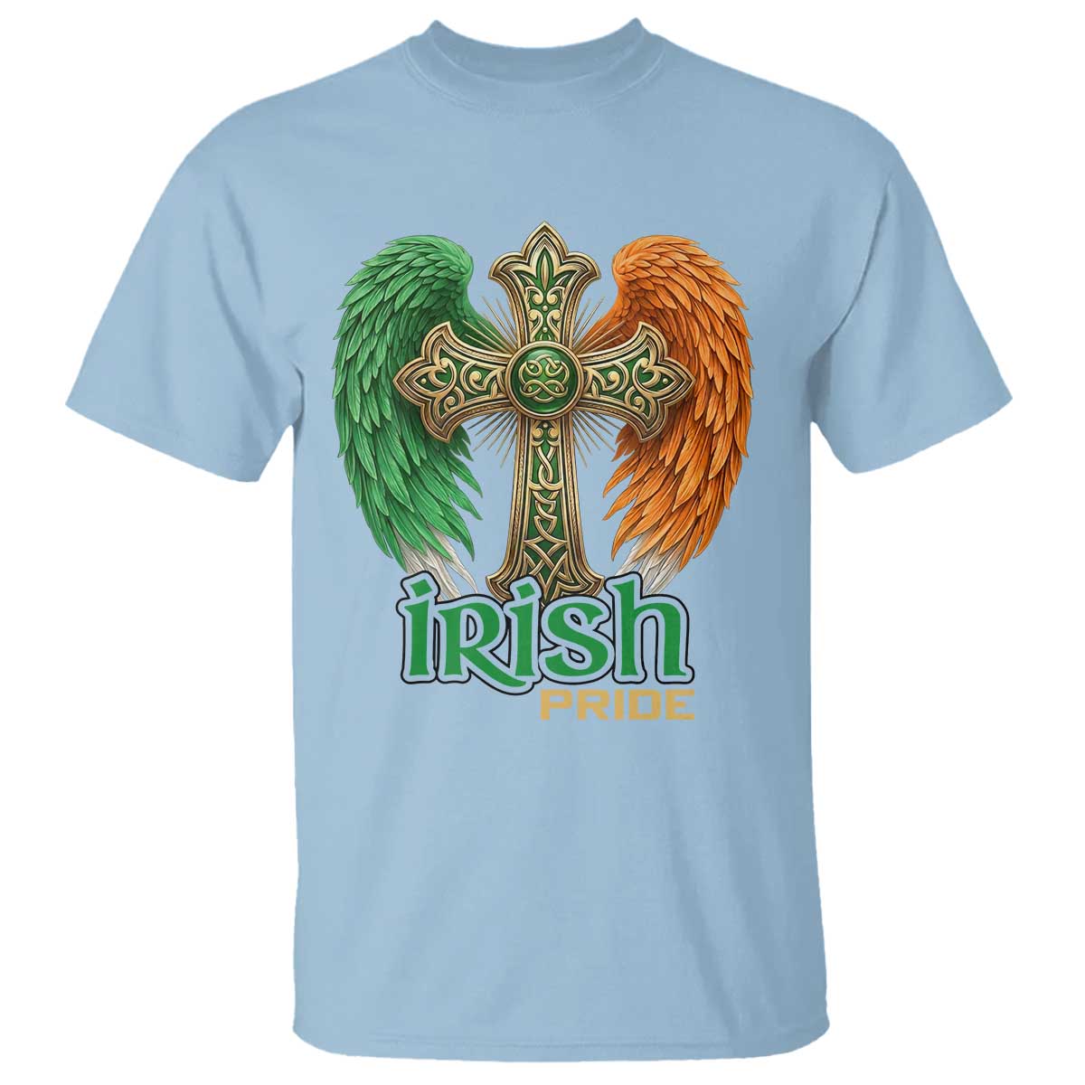 Irish Pride Celtic Cross T Shirt Christian Gift TS12 Light Blue Print Your Wear