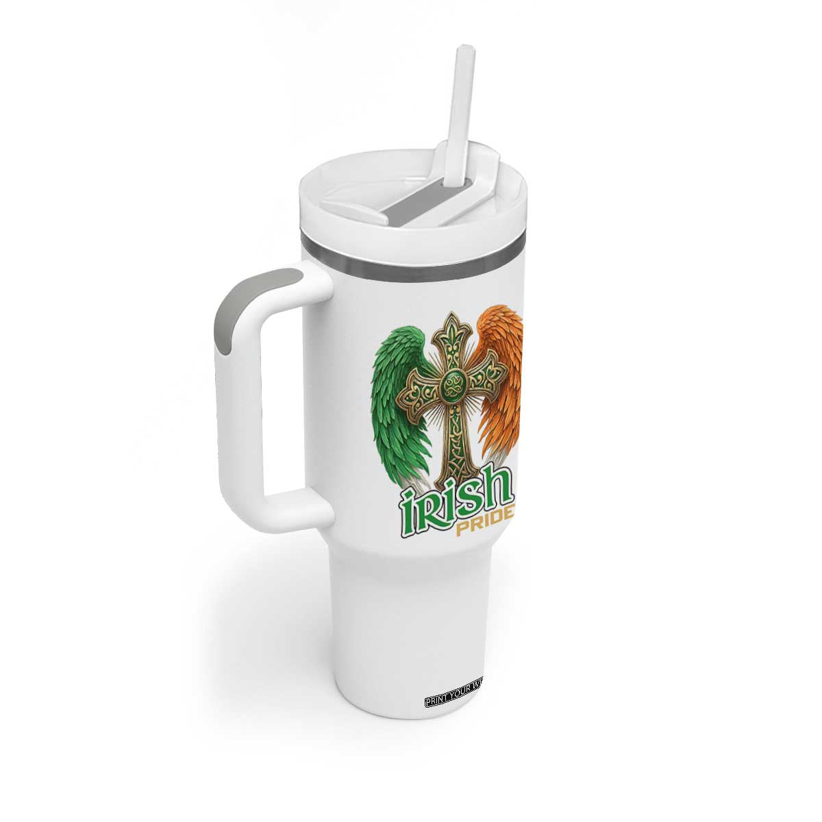 Irish Pride Celtic Cross Tumbler With Handle Christian Gift TS12 Print Your Wear