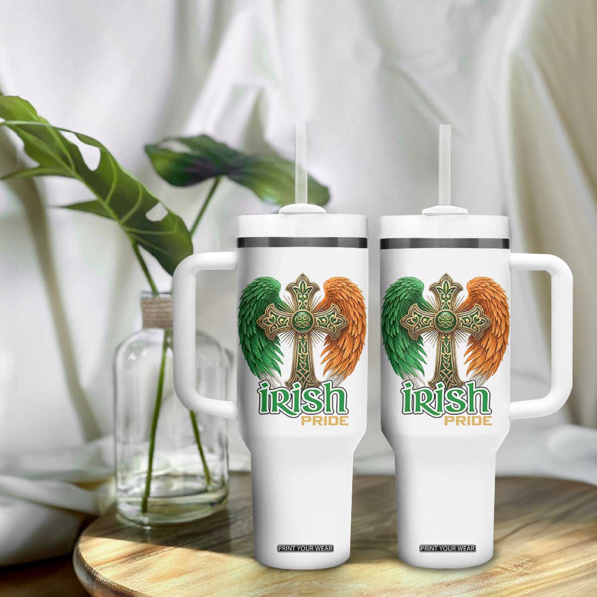 Irish Pride Celtic Cross Tumbler With Handle Christian Gift TS12 Print Your Wear