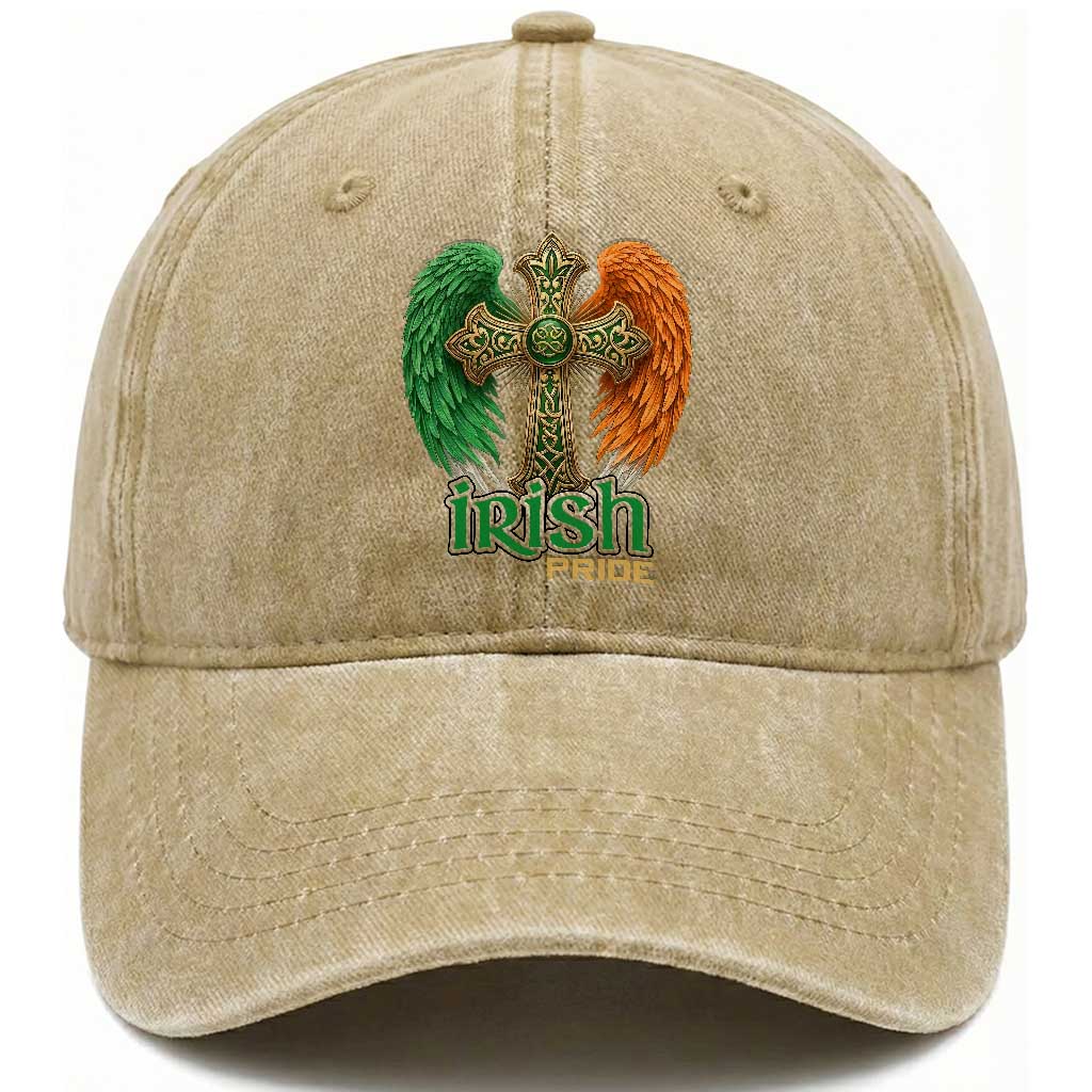 Irish Pride Celtic Cross Washed Cotton Baseball Cap Christian Gift TS12 Washed Cap Universal Fit Khaki Print Your Wear
