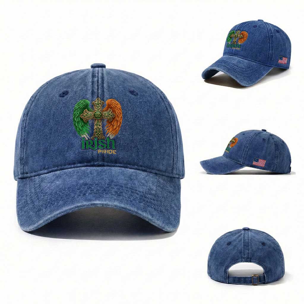Irish Pride Celtic Cross Washed Cotton Baseball Cap Christian Gift TS12 Washed Cap Universal Fit Royal Blue Print Your Wear