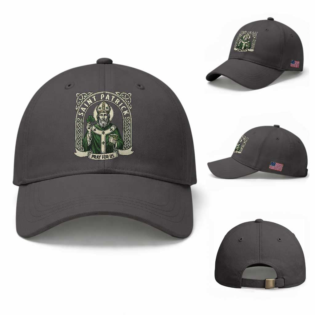 Saint Patrick Pray For Us Baseball Cap St Patricks Day Religious Gift TS12 Baseball Cap Universal Fit Dark Gray Print Your Wear